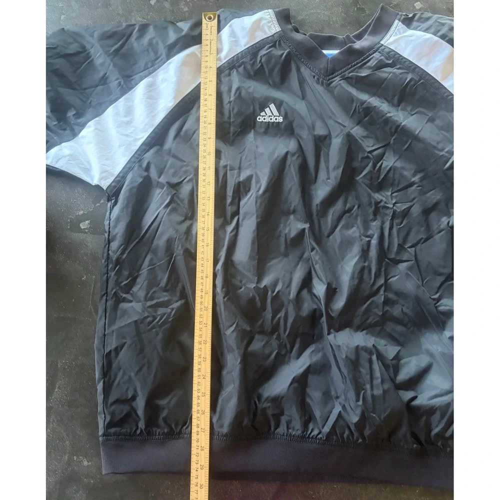 Adidas Team Mens 2XL Black White V-Neck Golf Windbreaker Pullover Vintage Style